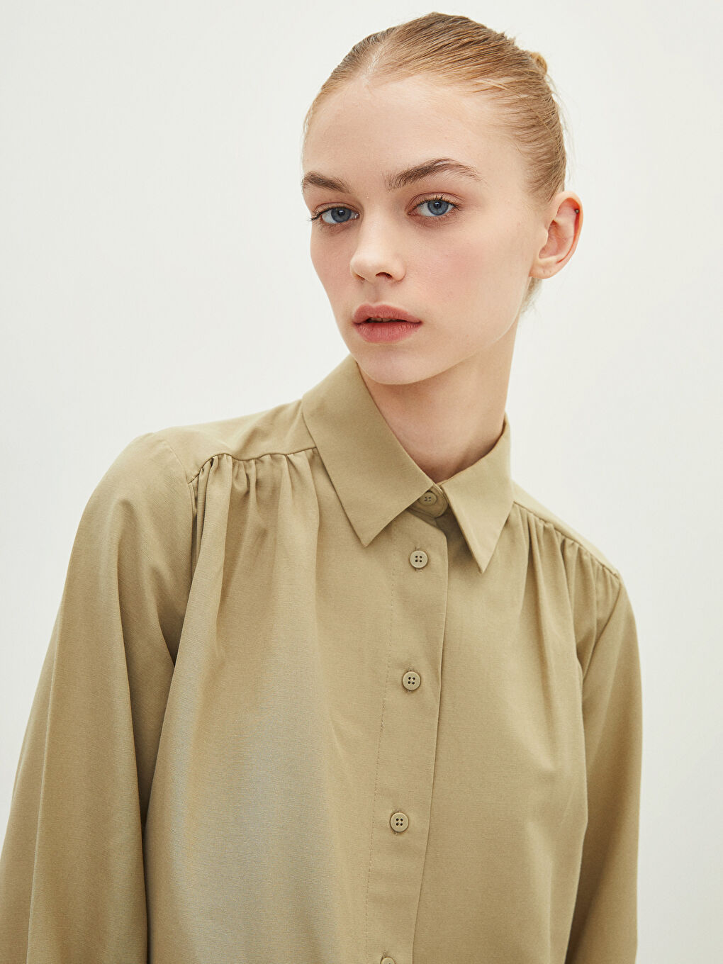 Plain Long Sleeve Oversize Poplin Women's Shirt Tunic-1