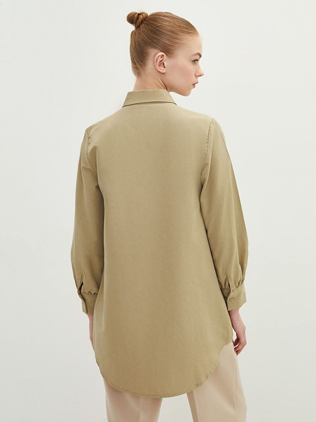 Plain Long Sleeve Oversize Poplin Women's Shirt Tunic-4