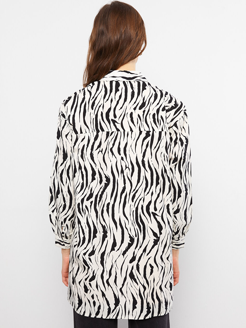 Patterned Long Sleeve Oversize Poplin Women's Shirt Tunic-4