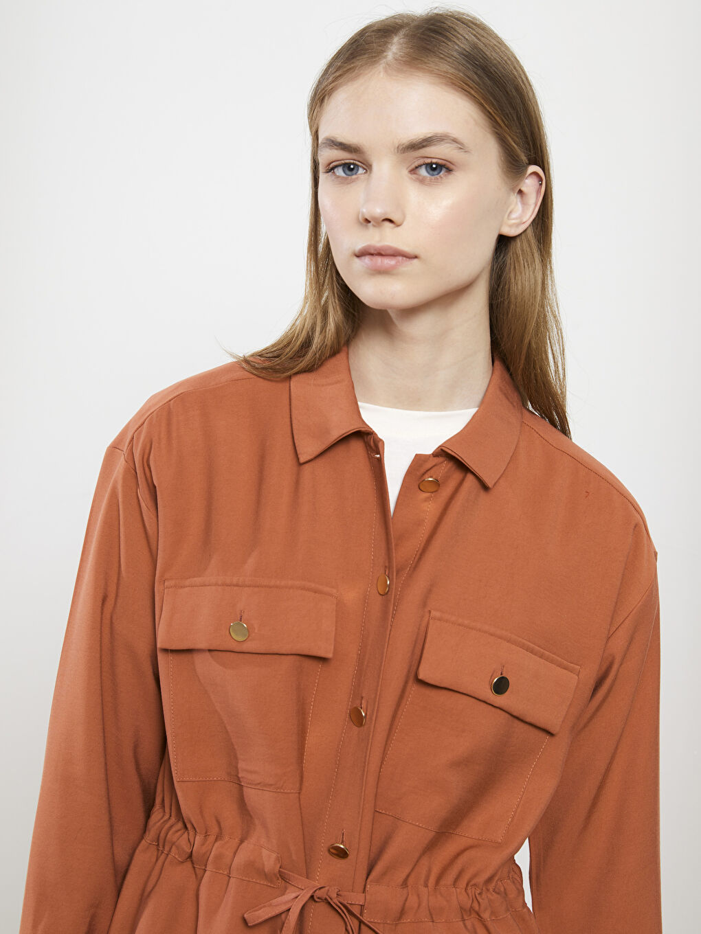 قميص تونيك سادة كم طويل واسع للسيدات-2