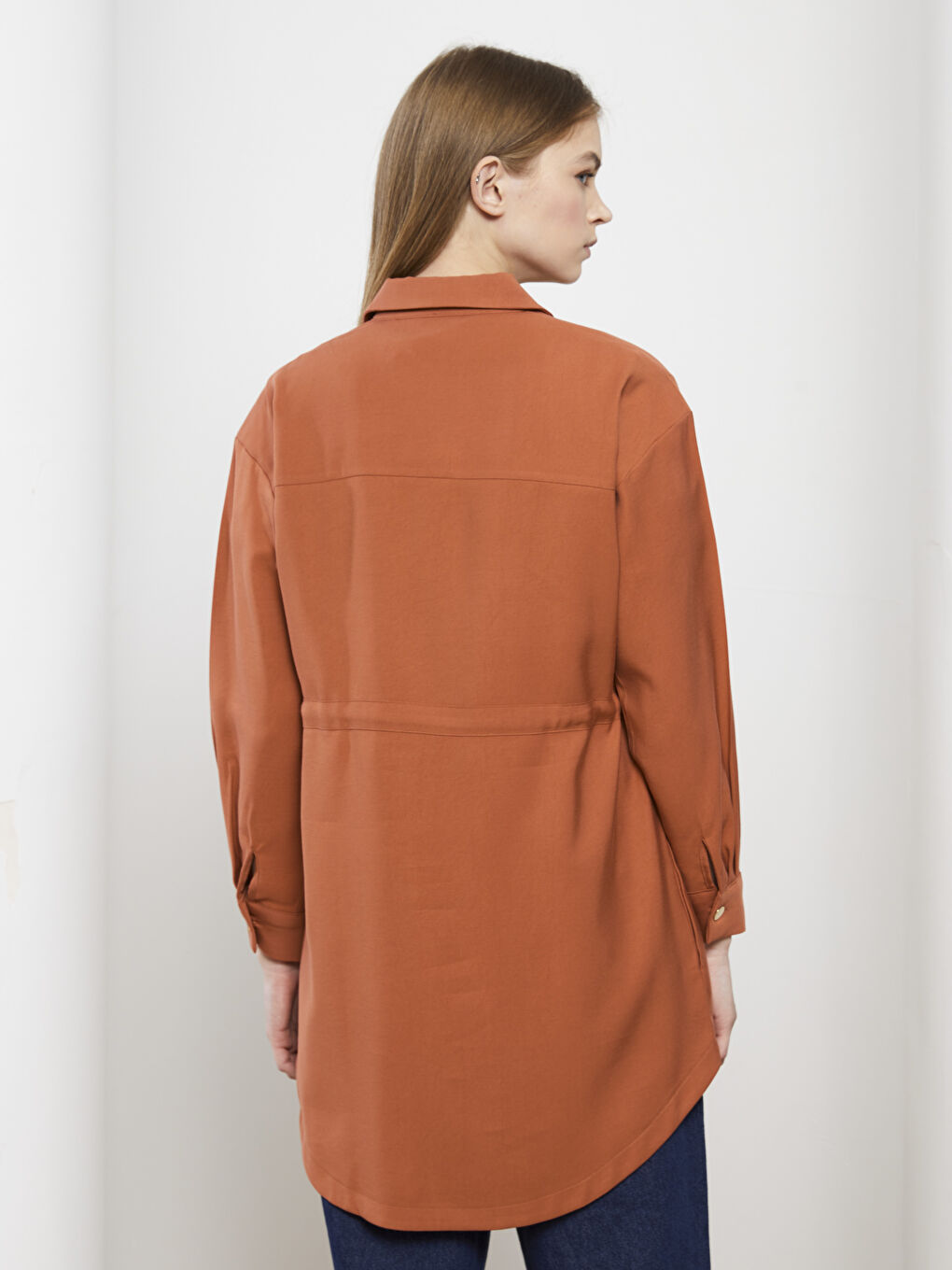 قميص تونيك سادة كم طويل واسع للسيدات-4