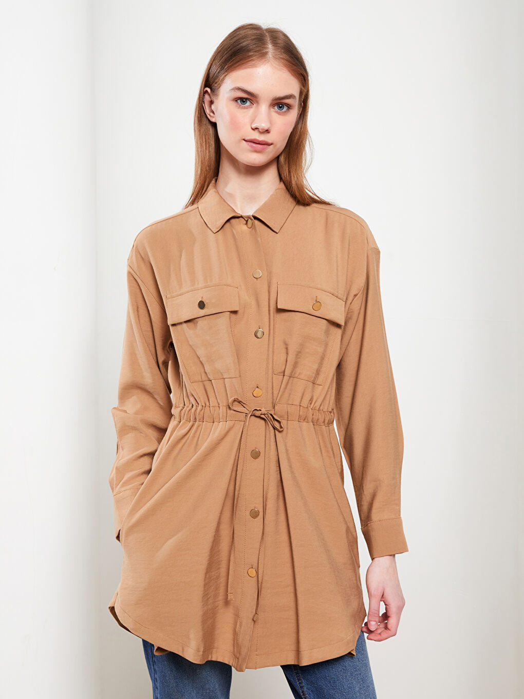 Plain Long Sleeve Oversize Women's Shirt Tunic-1