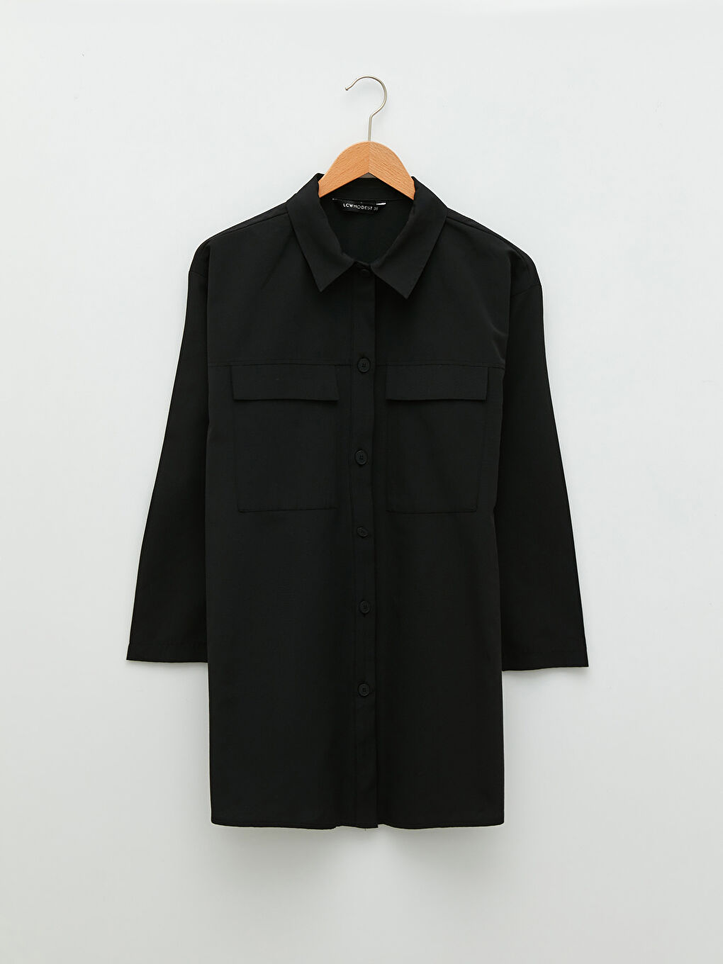 Siyah Düz Poplin Kadın Gömlek Tunik-5