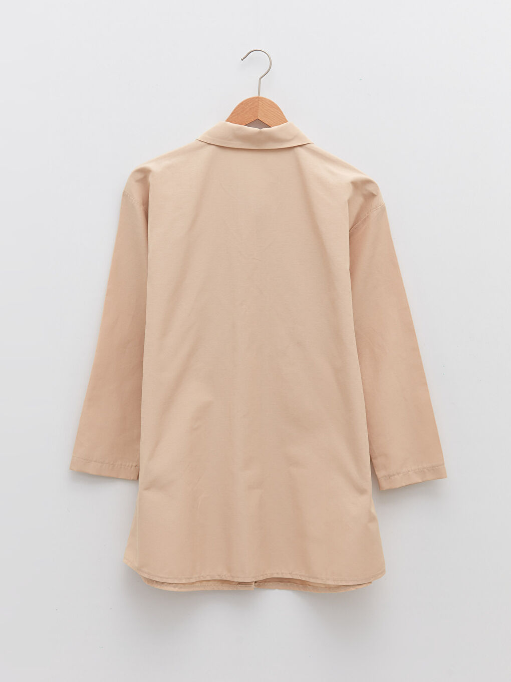Bej Düz Poplin Kadın Gömlek Tunik-6