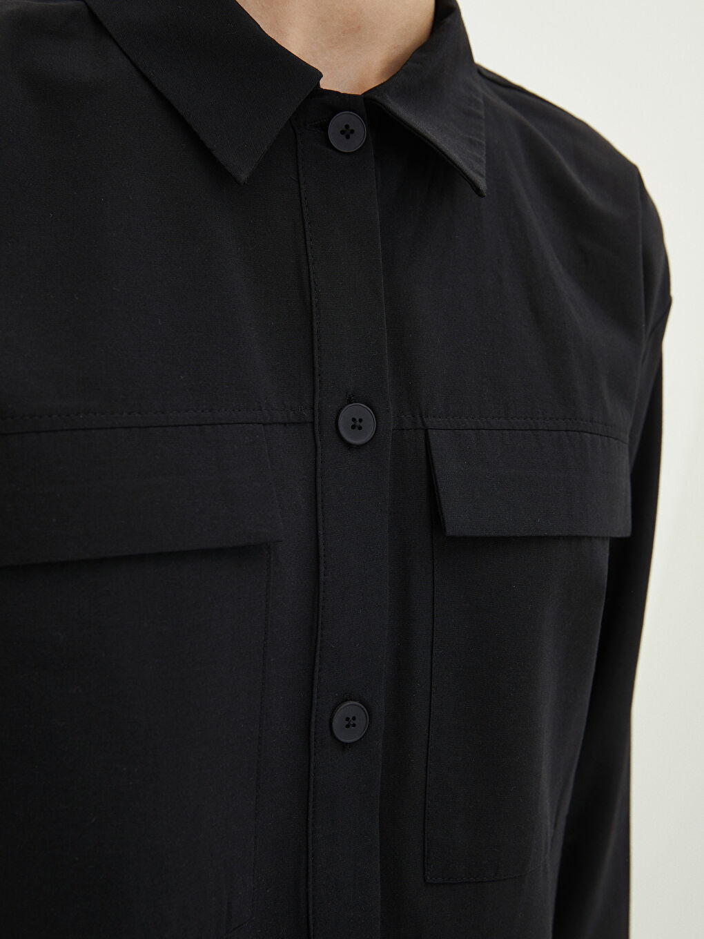 Siyah Düz Poplin Kadın Gömlek Tunik-3