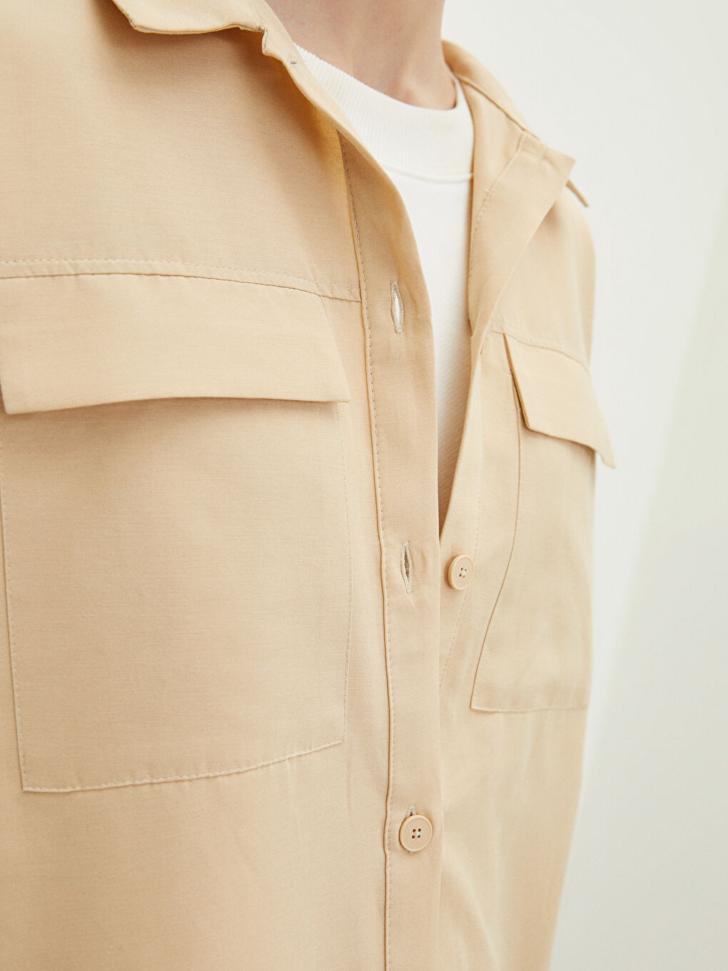 Bej Düz Poplin Kadın Gömlek Tunik-3