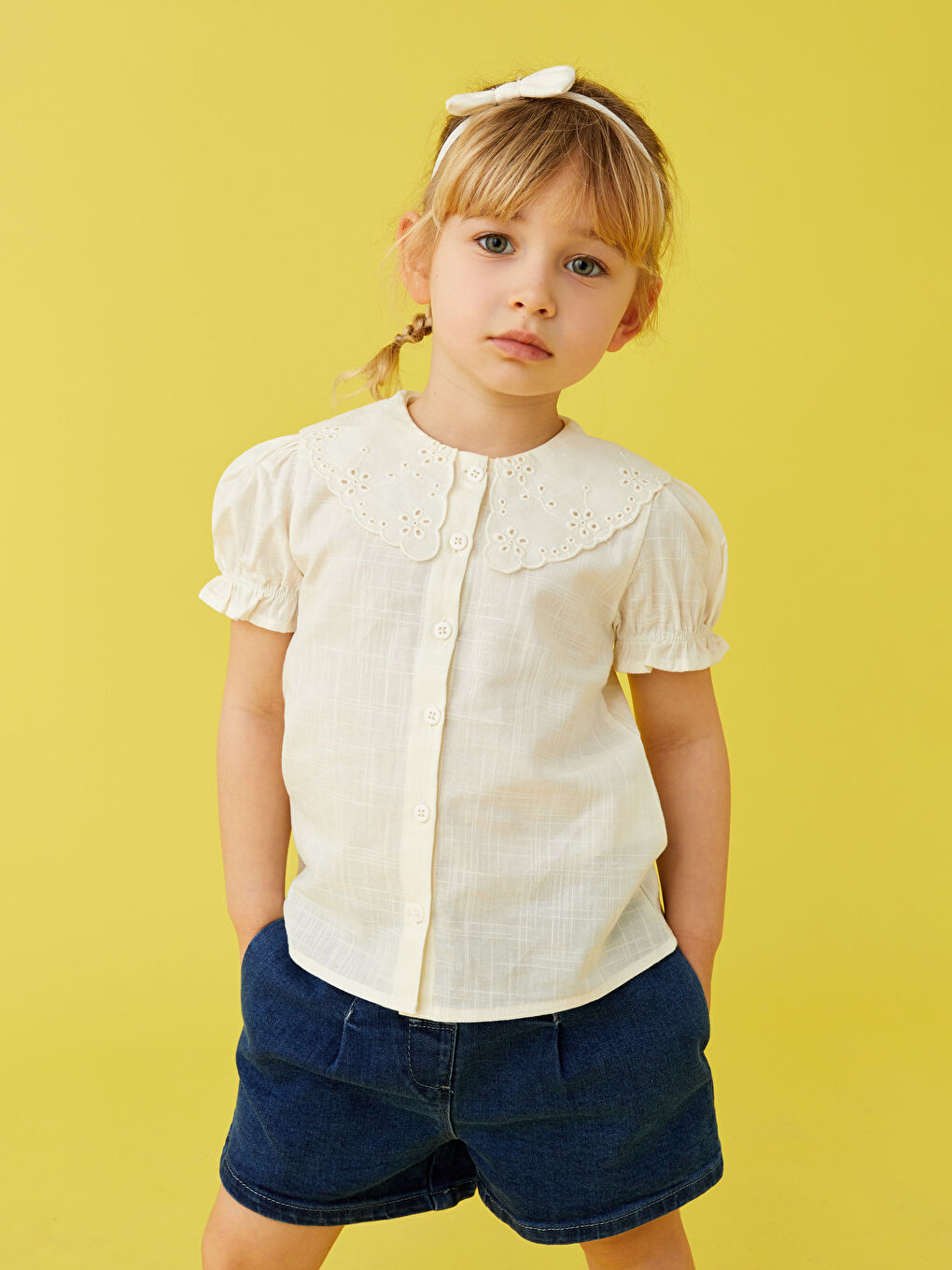 Baby-Kragen Kurzarm Schlicht Baumwolle Baby Mädchen Hemd