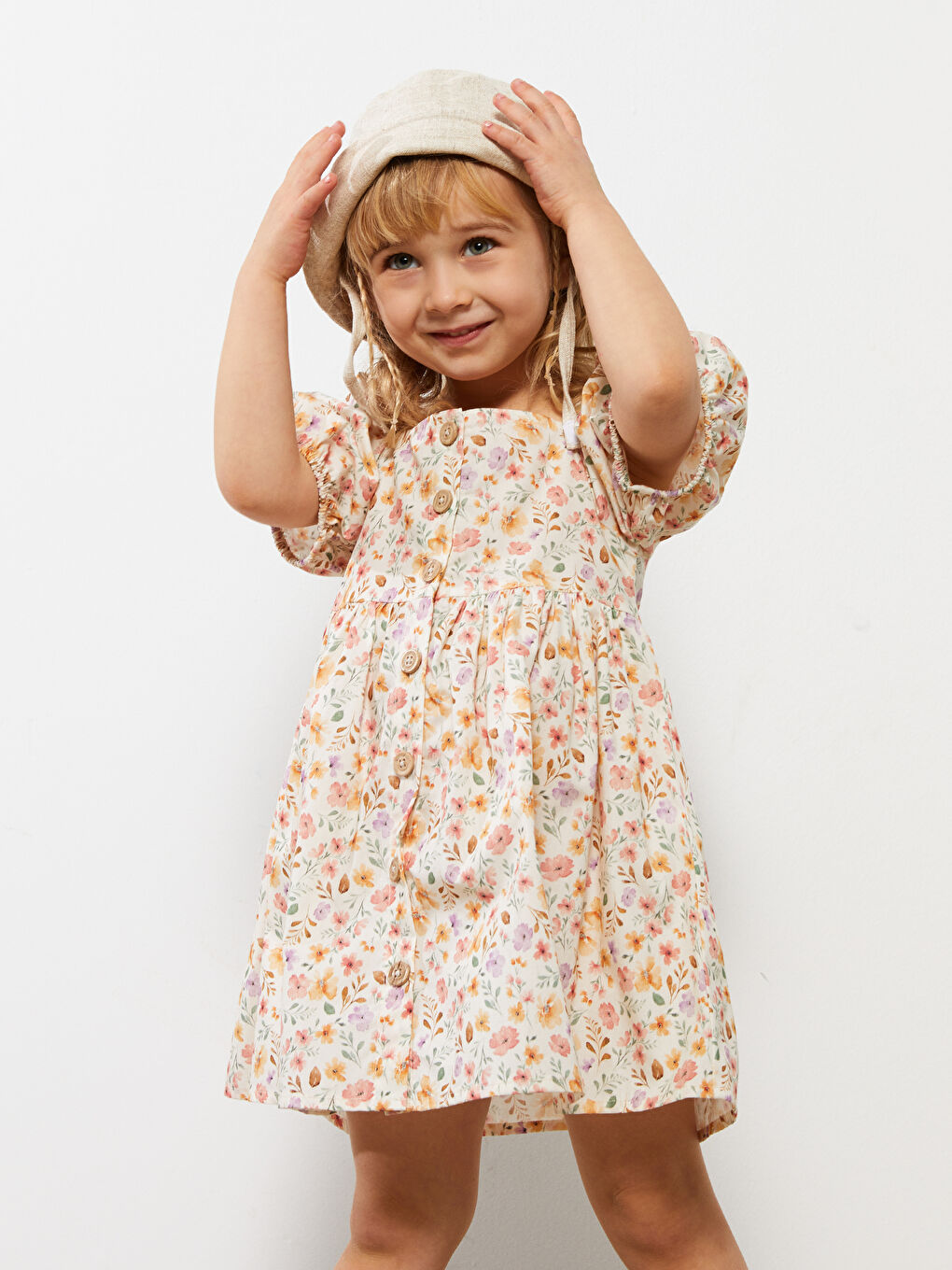 Robe Bébé Fille Imprimée en Coton à Manches Courtes et Col Carré-2