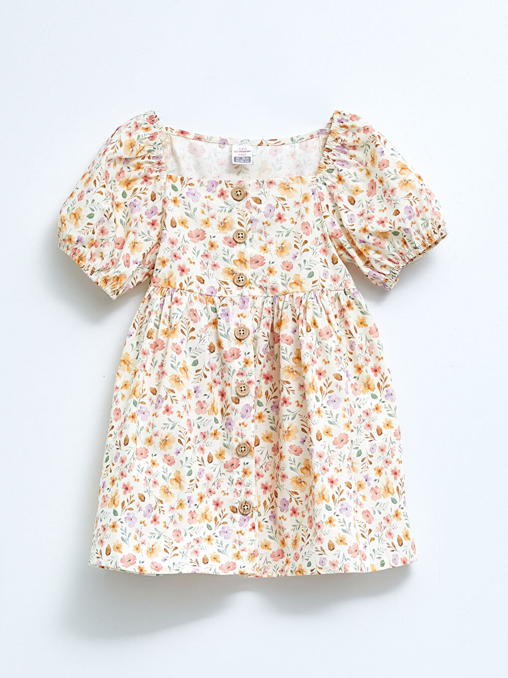 Robe Bébé Fille Imprimée en Coton à Manches Courtes et Col Carré-3