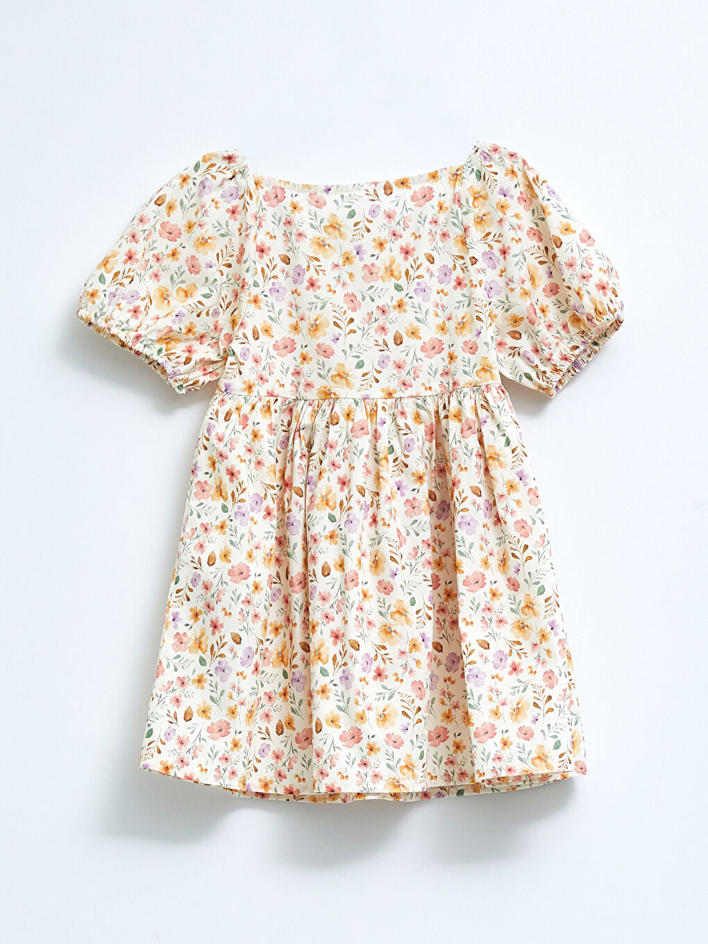 Robe Bébé Fille Imprimée en Coton à Manches Courtes et Col Carré-4