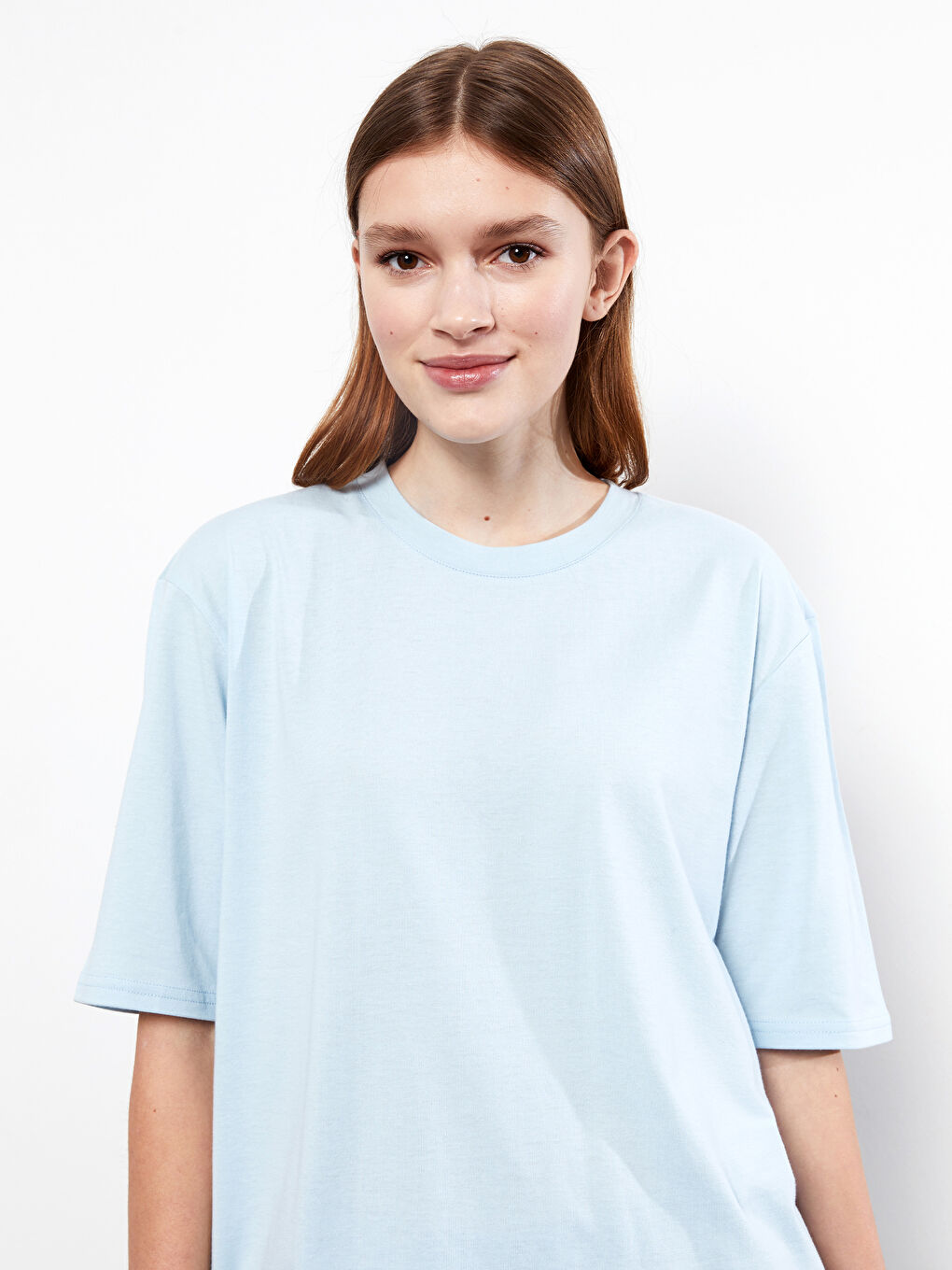 تونيك سادة بياقة دائرية وأكمام قصيرة للسيدات-2