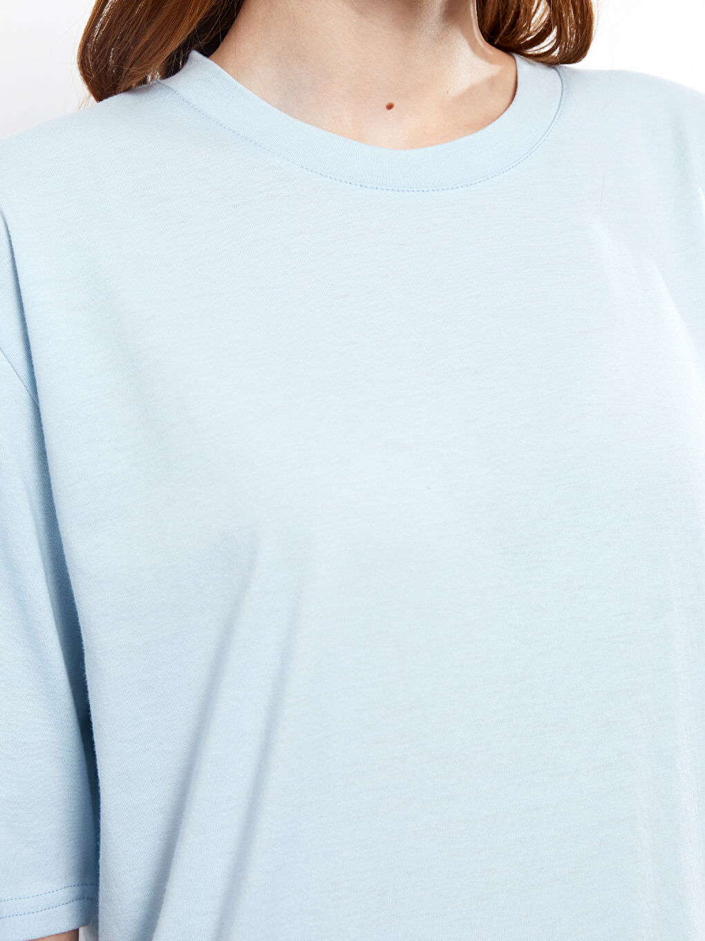 تونيك سادة بياقة دائرية وأكمام قصيرة للسيدات-3