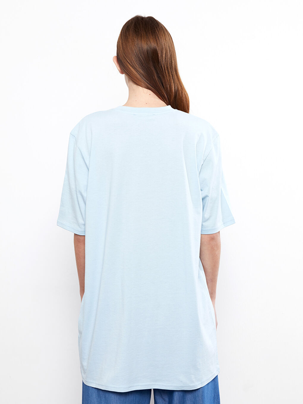 تونيك سادة بياقة دائرية وأكمام قصيرة للسيدات-4