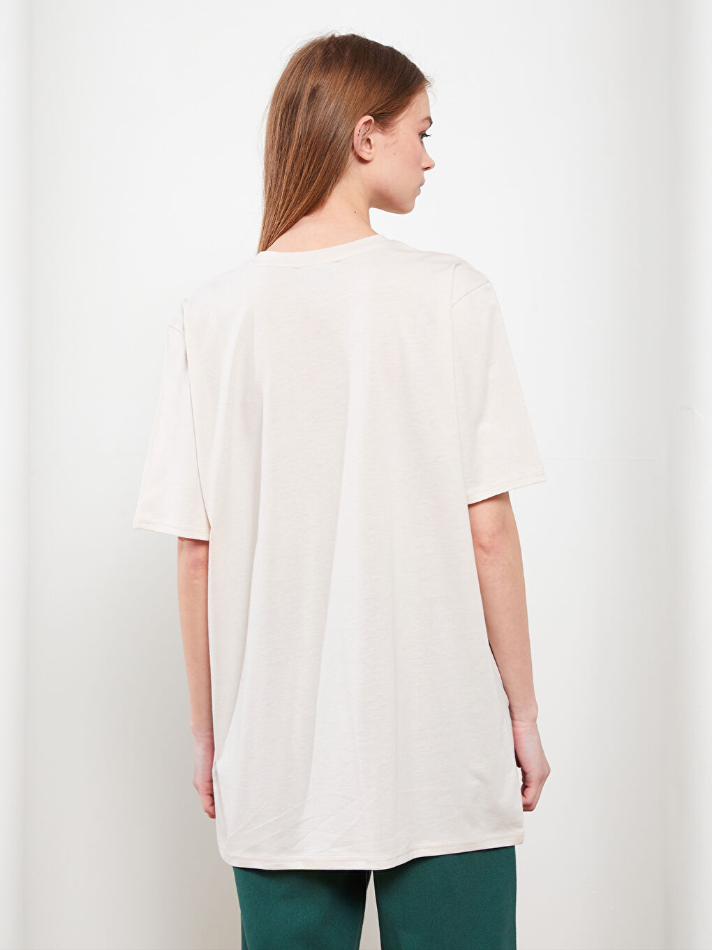 Crew Neck Plain Short Sleeve Women's Tunic-3