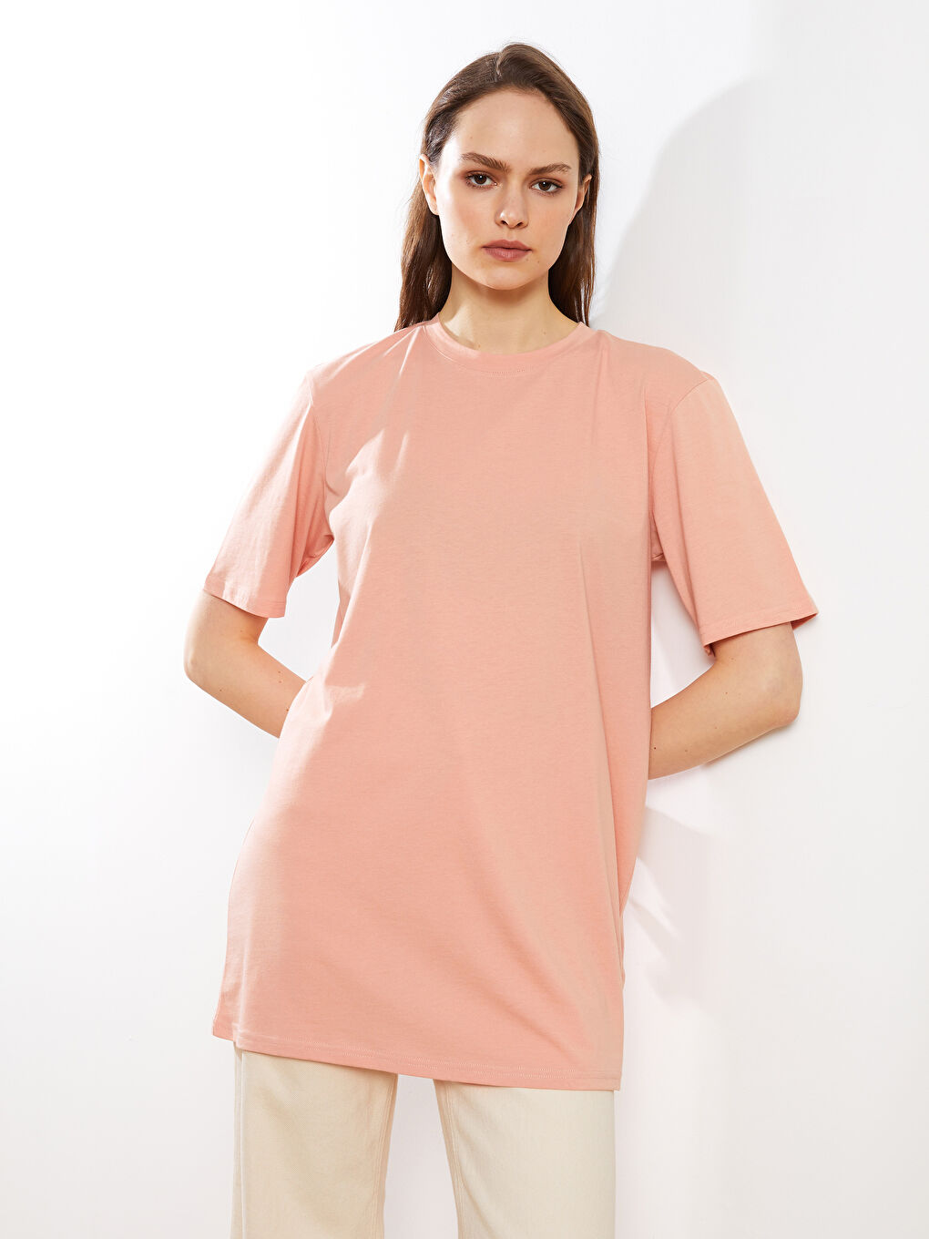 Crew Neck Plain Short Sleeve Women's Tunic-2