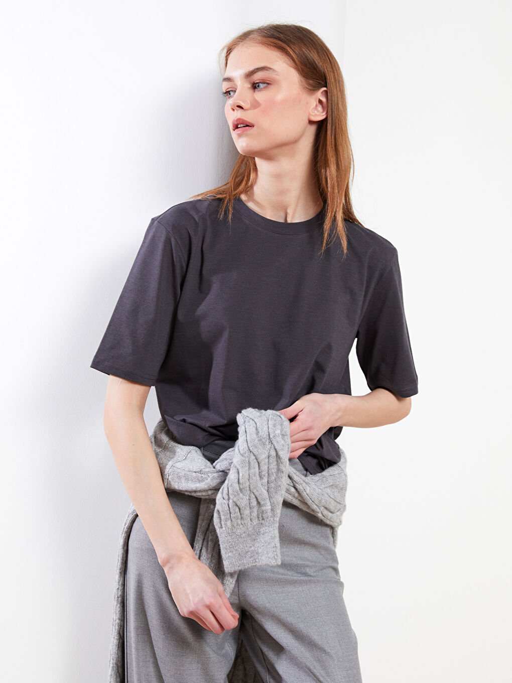 Crew Neck Plain Short Sleeve Women's Tunic-1