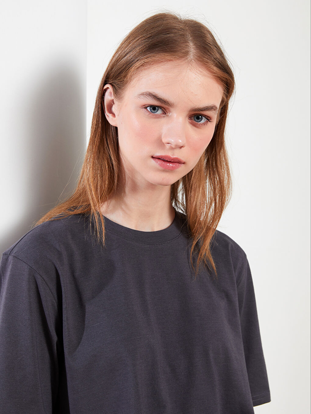 Crew Neck Plain Short Sleeve Women's Tunic-2