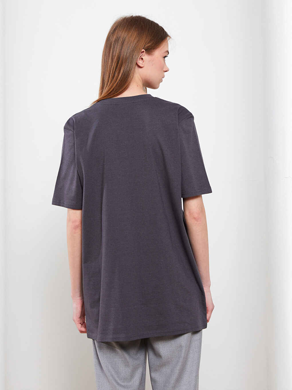 Crew Neck Plain Short Sleeve Women's Tunic-4