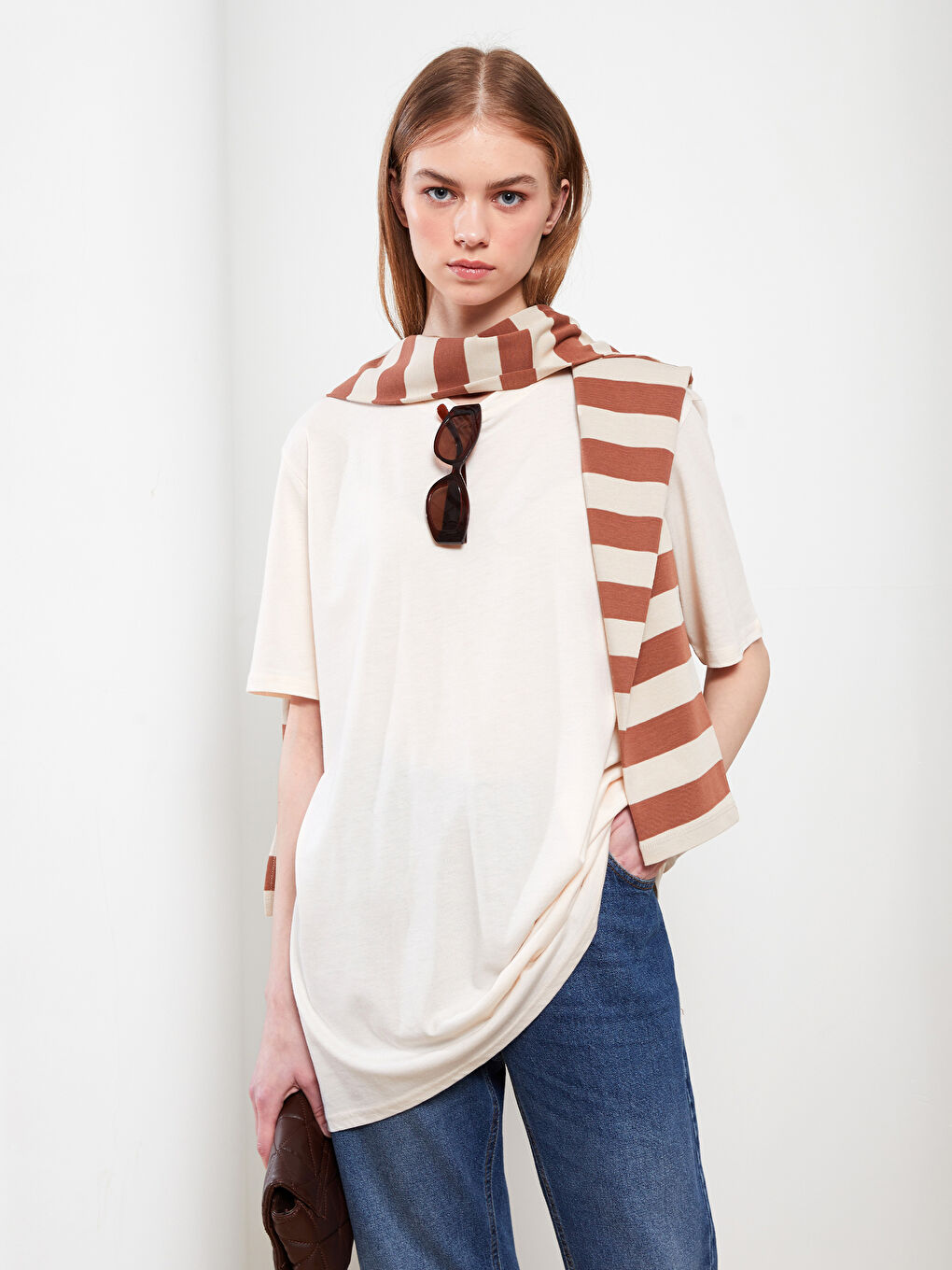 Crew Neck Plain Short Sleeve Women's Tunic