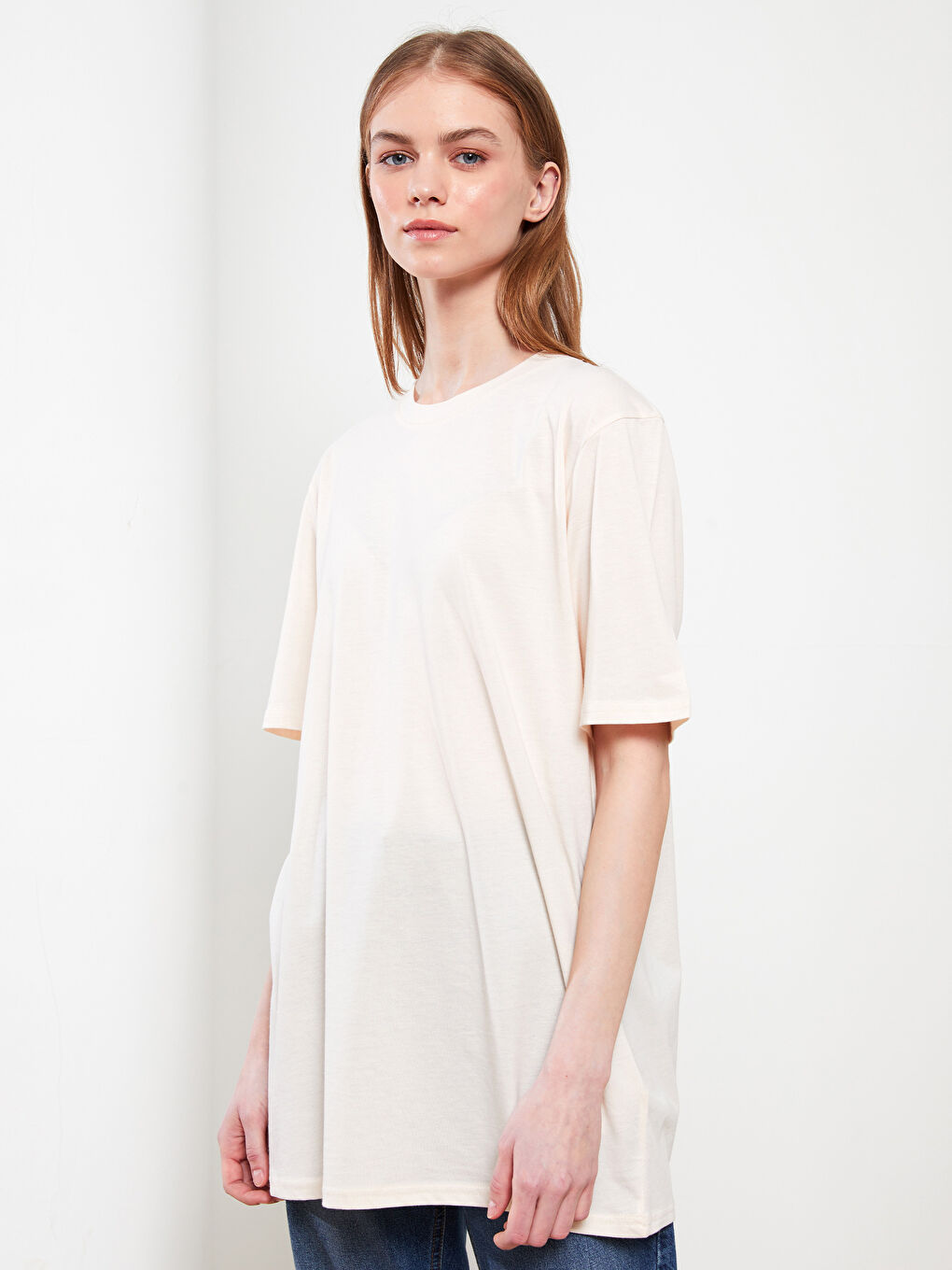 Crew Neck Plain Short Sleeve Women's Tunic-1