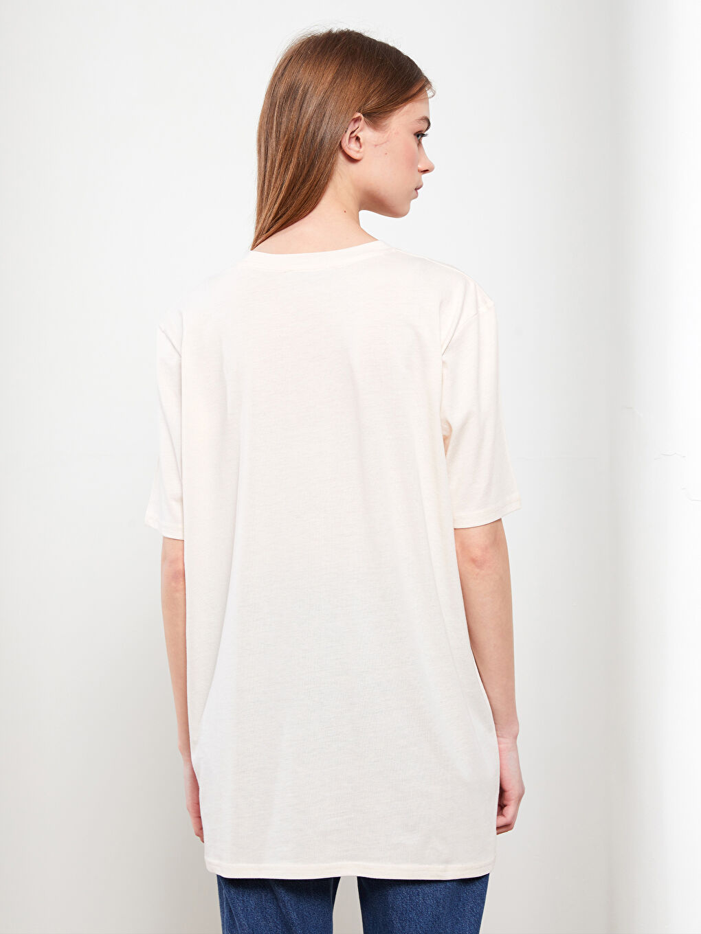 Crew Neck Plain Short Sleeve Women's Tunic-4