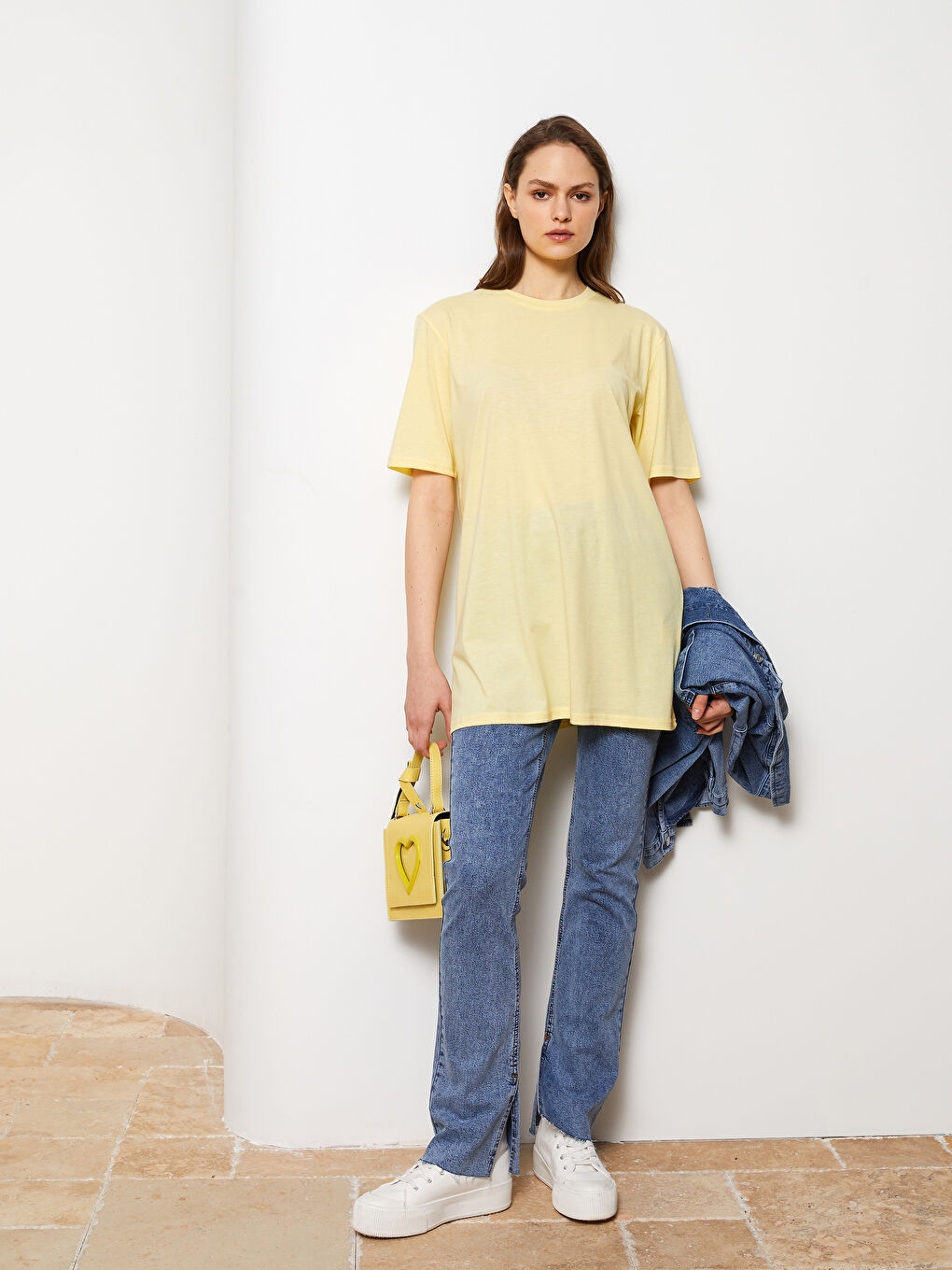 Crew Neck Plain Short Sleeve Women's Tunic-1