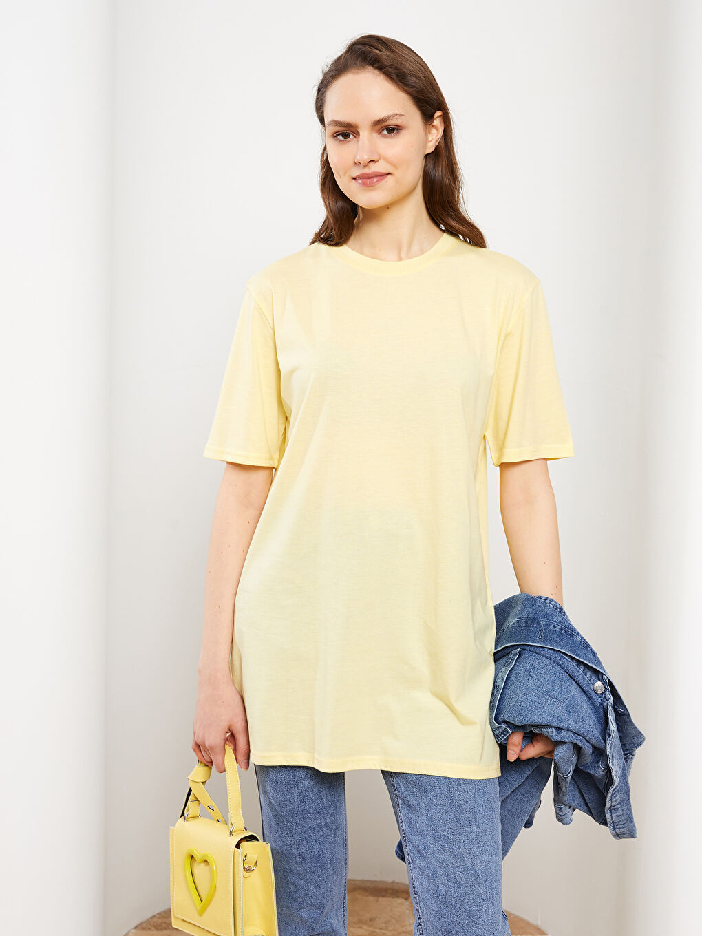 Crew Neck Plain Short Sleeve Women's Tunic-2