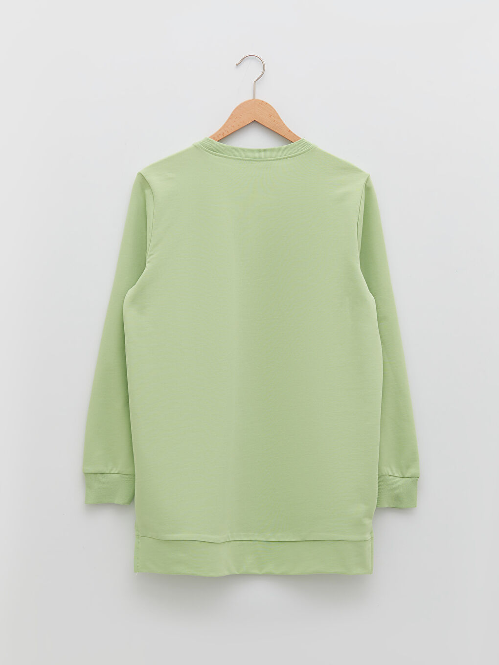 Yeşil Bisiklet Yaka Düz Uzun Kollu Kadın Sweatshirt Tunik-7