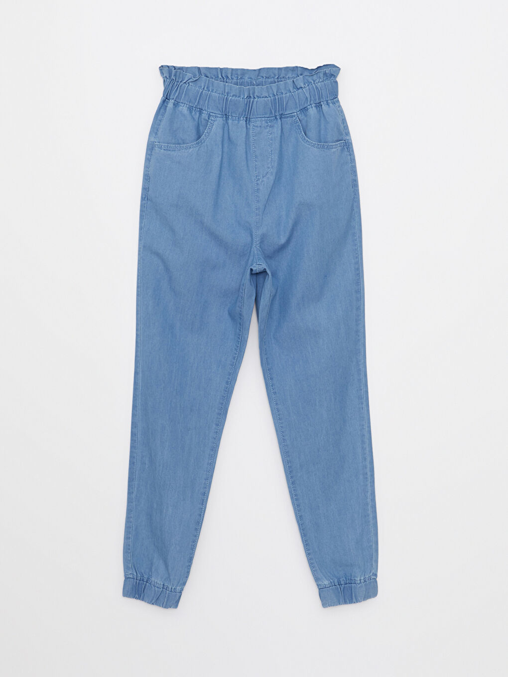 Basic Cotton Girls' Jeans With Elastic Waist