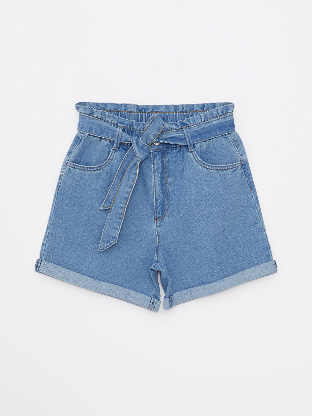 Elastic Waist Basic Cotton Girls' Denim Shorts