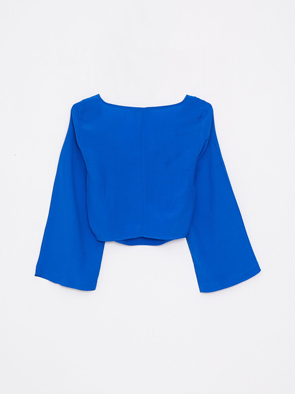 Mavi Kalp Yaka Düz Uzun Kollu Viskon Kadın Bluz-7