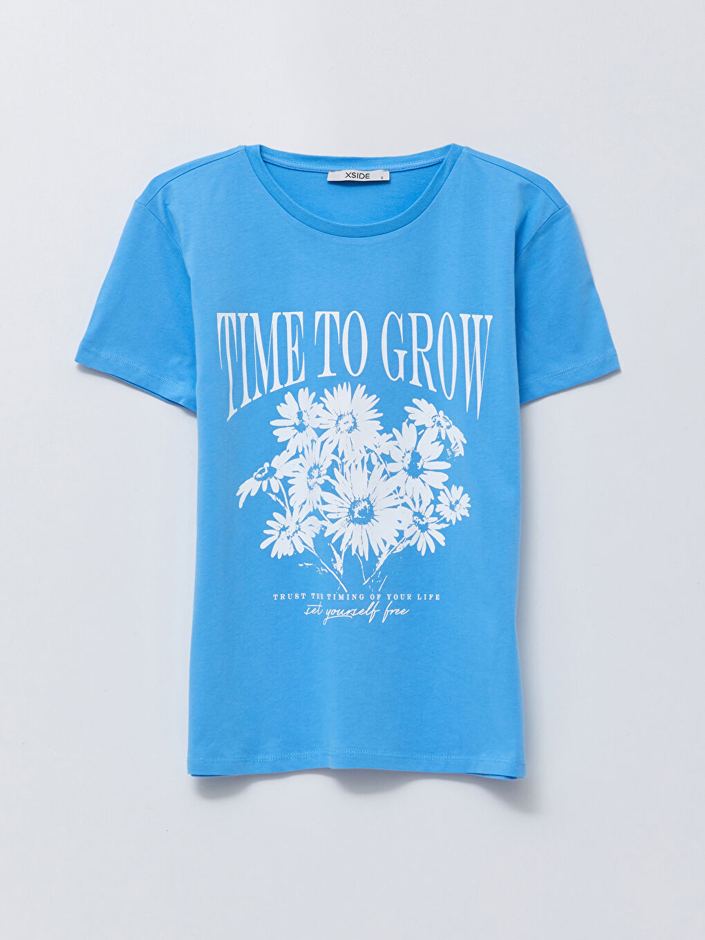 Mavi Bisiklet Yaka Baskılı Kısa Kollu Pamuklu Kadın Tişört