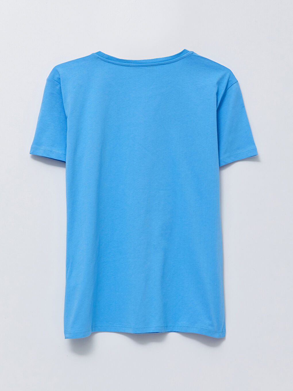 Mavi Bisiklet Yaka Baskılı Kısa Kollu Pamuklu Kadın Tişört-1