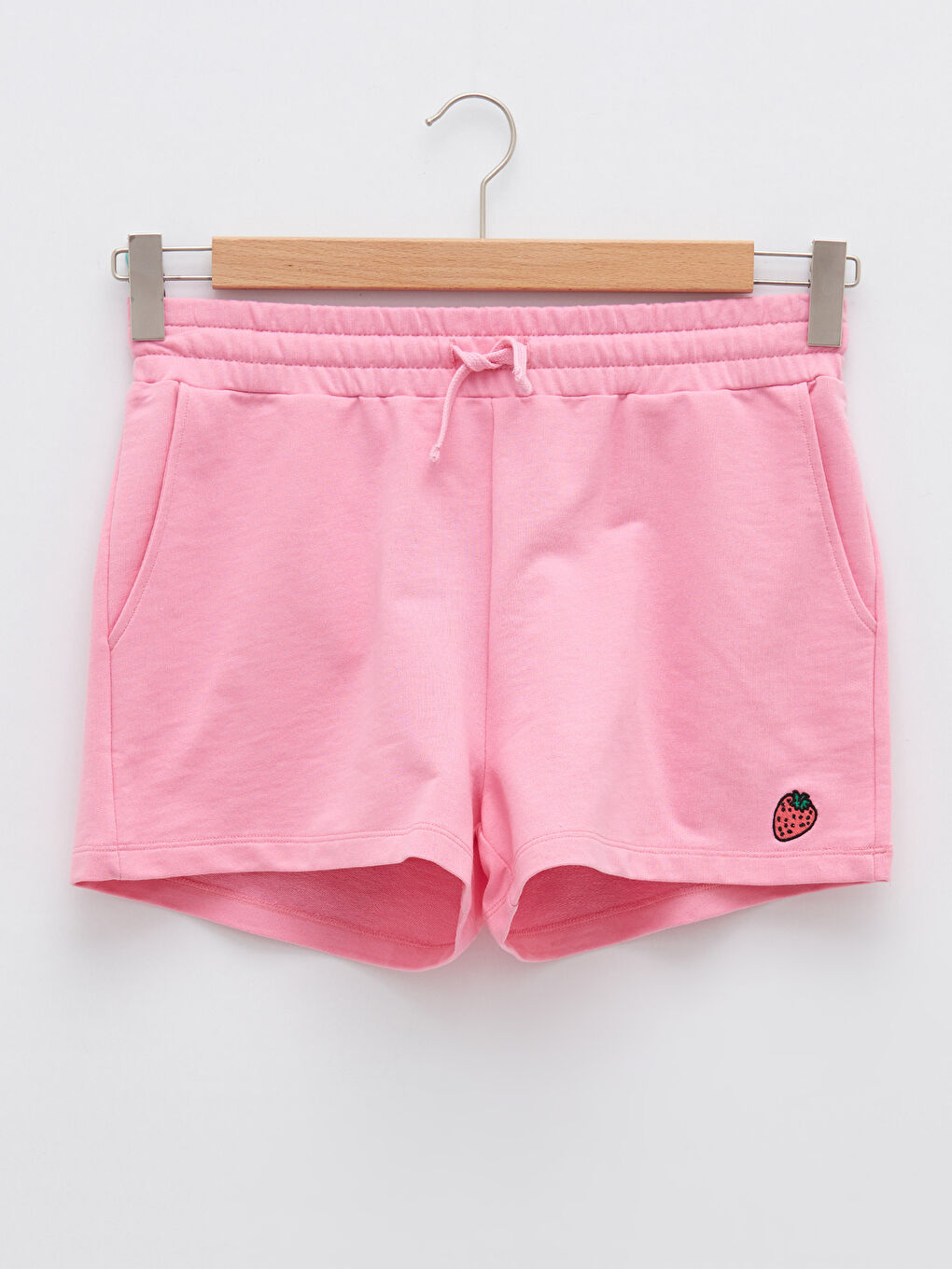 Pembe Beli Lastikli Baskılı Cep Detaylı Kadın Bermuda Şort-5