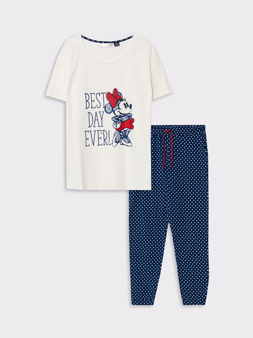 Crew Neck Minnie Mouse Printed Short Sleeve Cotton Women's Pajamas Set-4