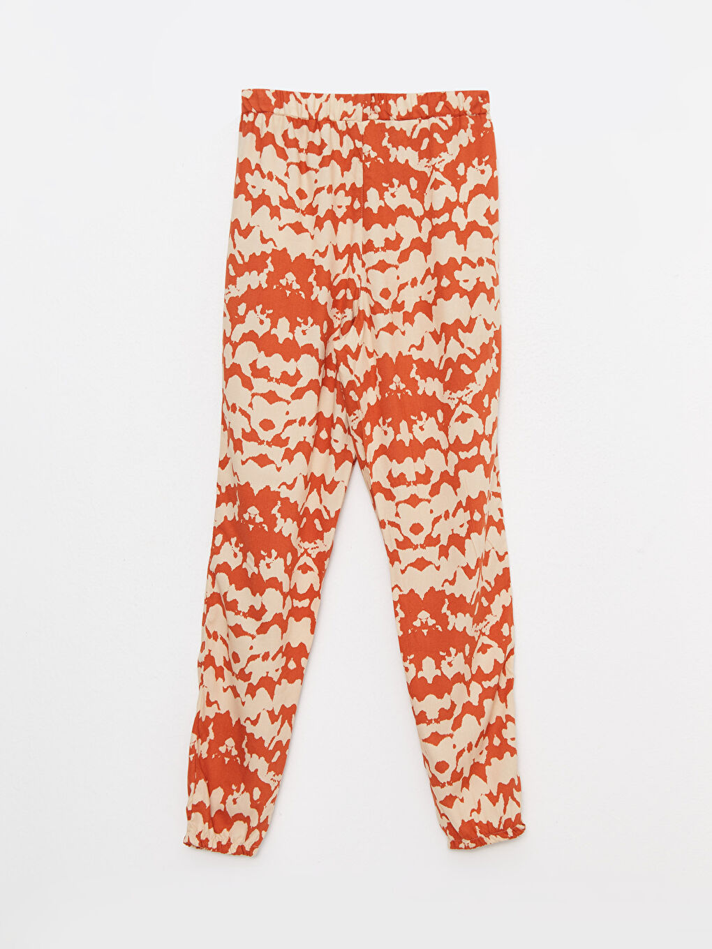 Turuncu Beli Lastikli Desenli Viskon Kız Çocuk Pantolon-1