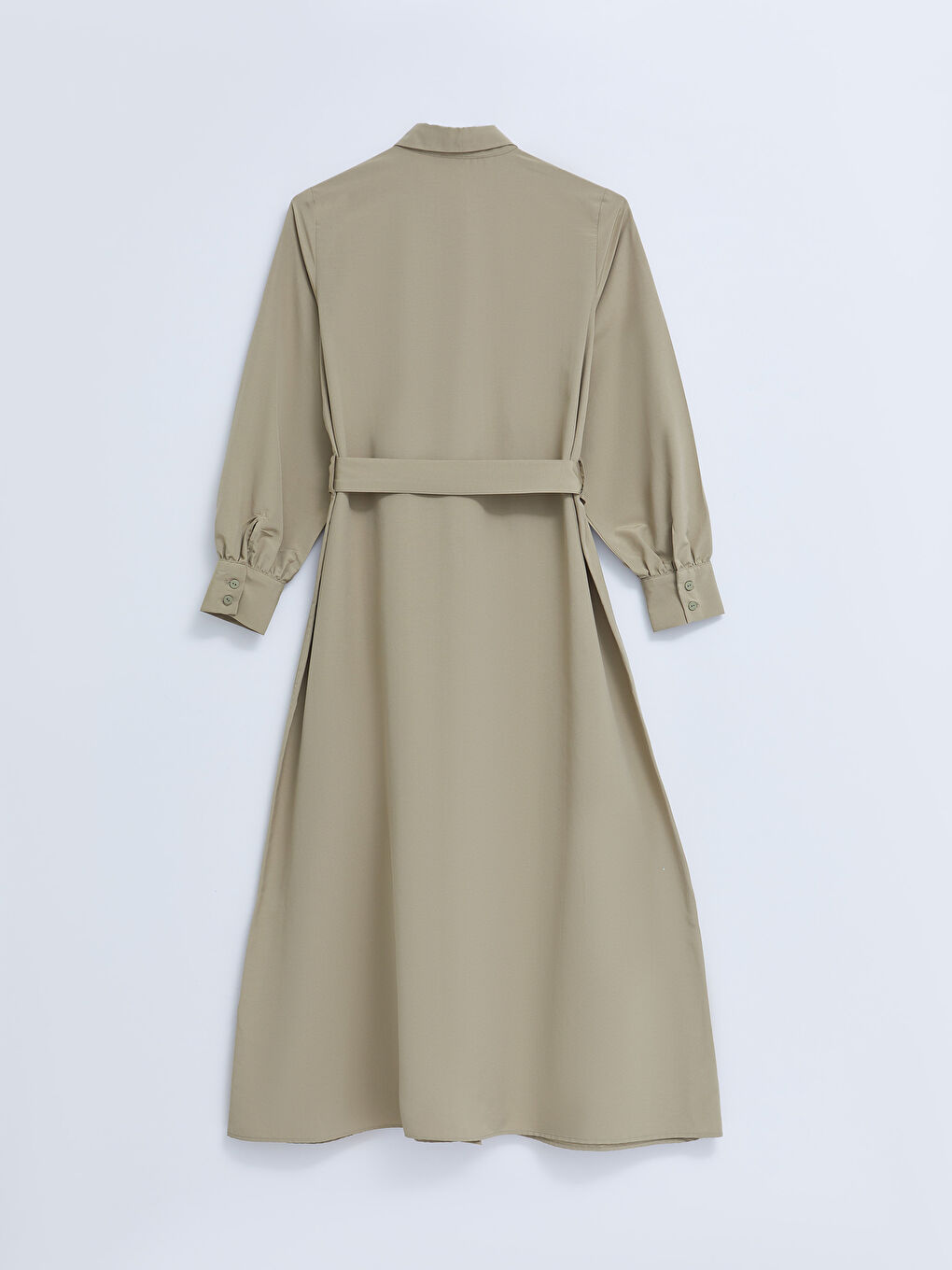 Haki Önden Düğme Kapamalı Düz Uzun Kollu Poplin Kadın Gömlek Gömlek Elbise-6