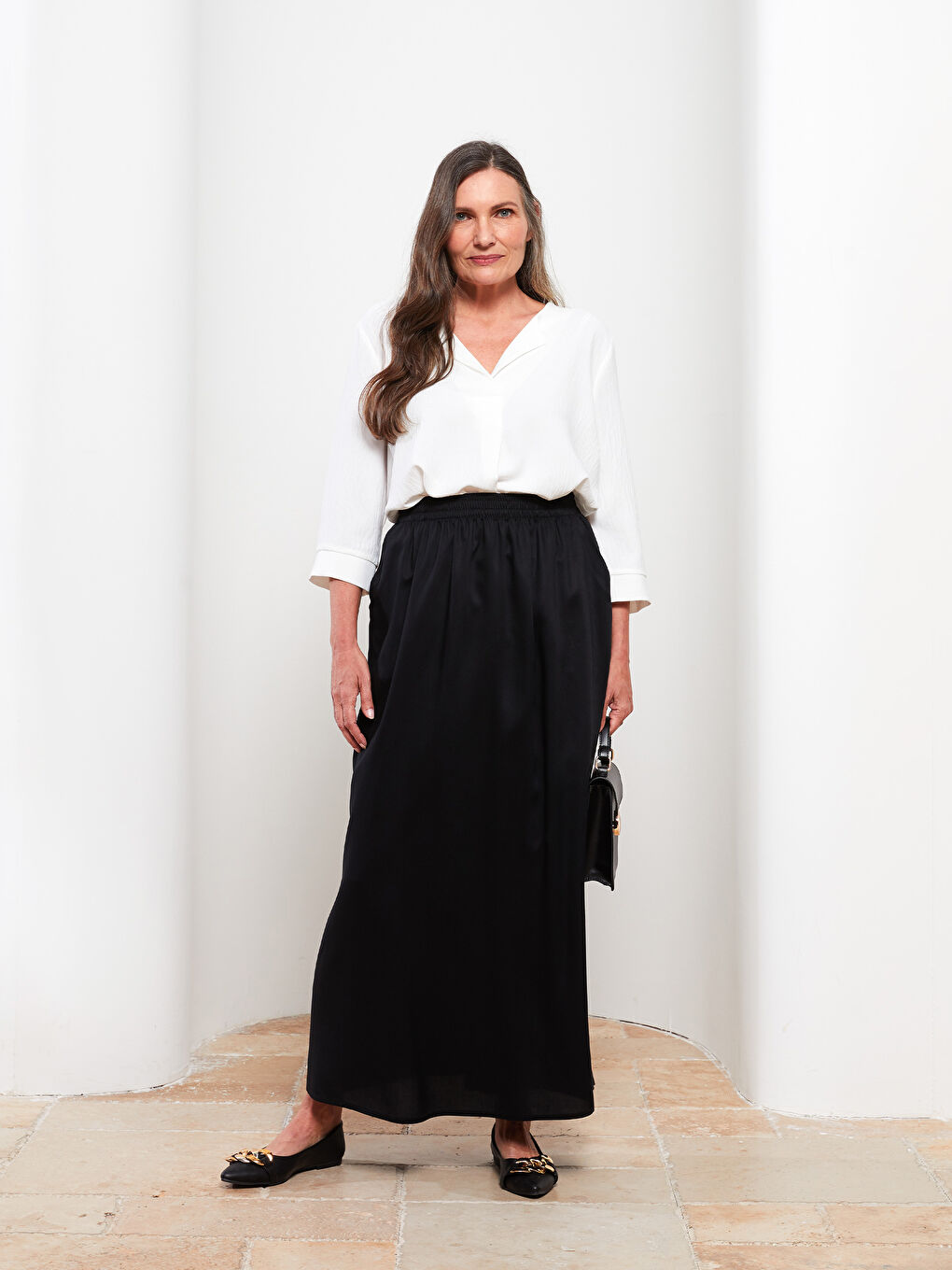 LCW Grace Elastic Waist Straight A-Line Viscose Women's Skirt -S2HC46Z8-CVL
