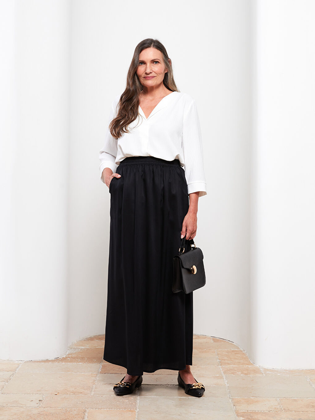 LCW Grace Elastic Waist Straight A-Line Viscose Women's Skirt -S2HC46Z8-CVL