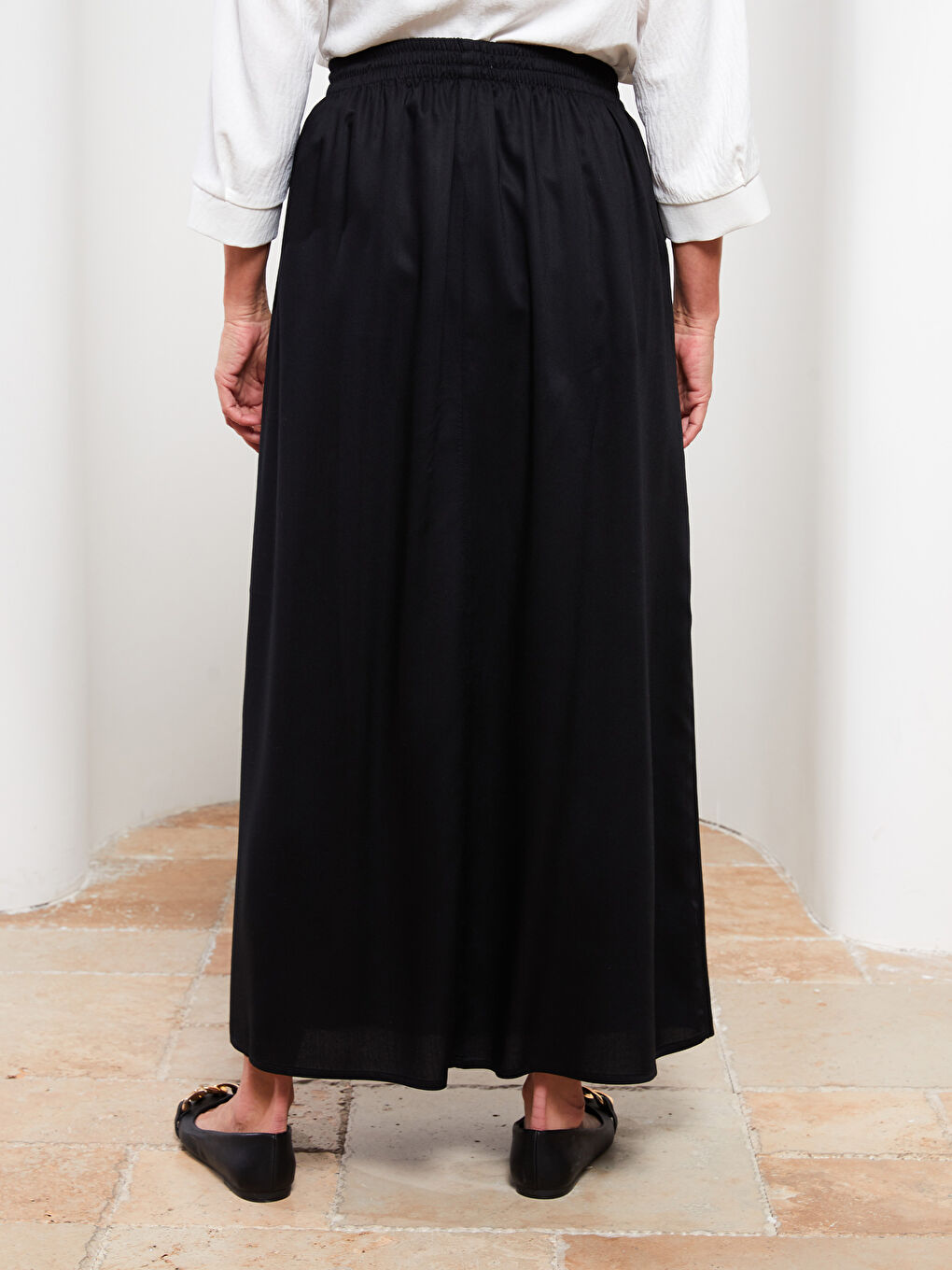 LCW Grace Elastic Waist Straight A-Line Viscose Women's Skirt -S2HC46Z8-CVL