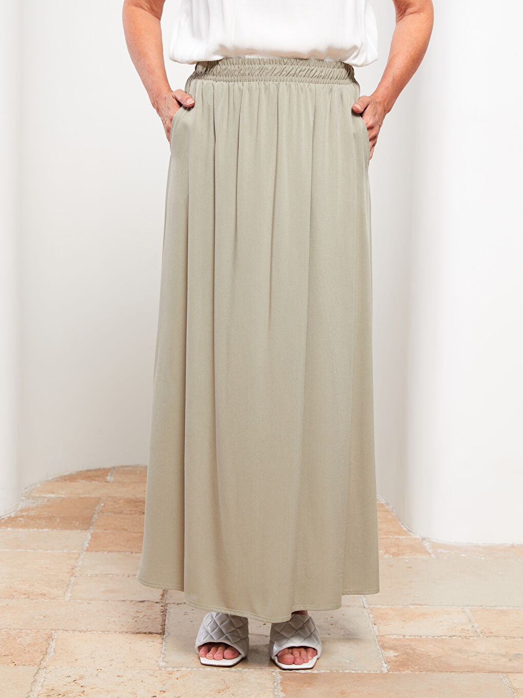 Jupe Droite Ligne A Taille Élastiquée en Viscose pour Femmes-2