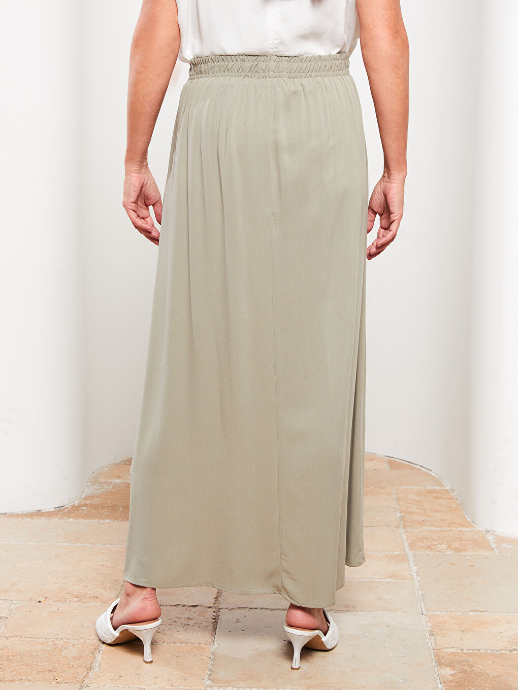 Jupe Droite Ligne A Taille Élastiquée en Viscose pour Femmes-3