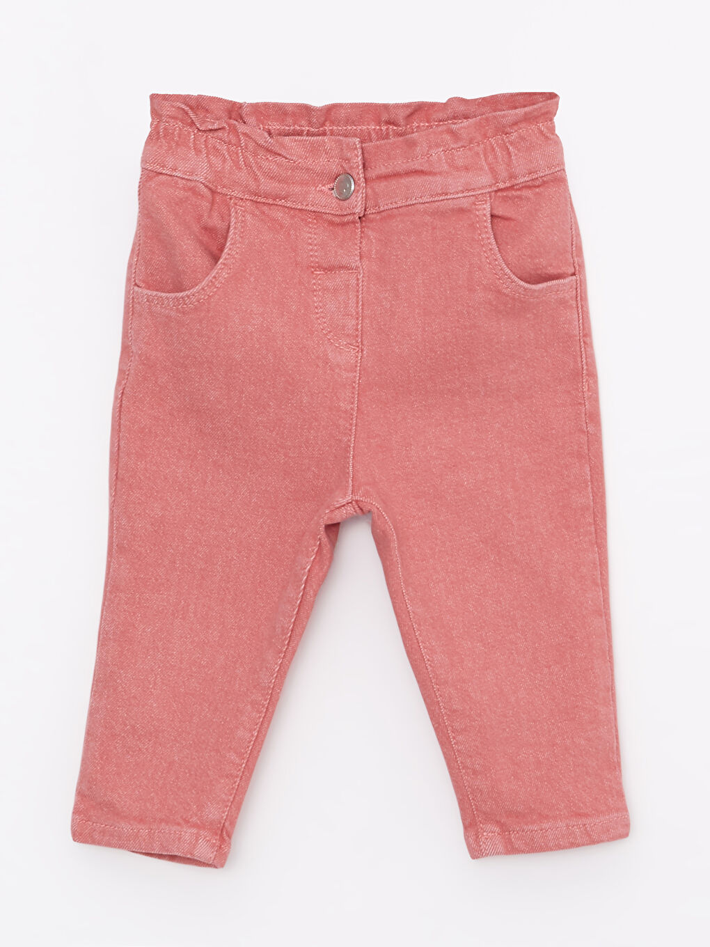 Pembe Beli Lastikli Basic Kız Bebek Jean Pantolon