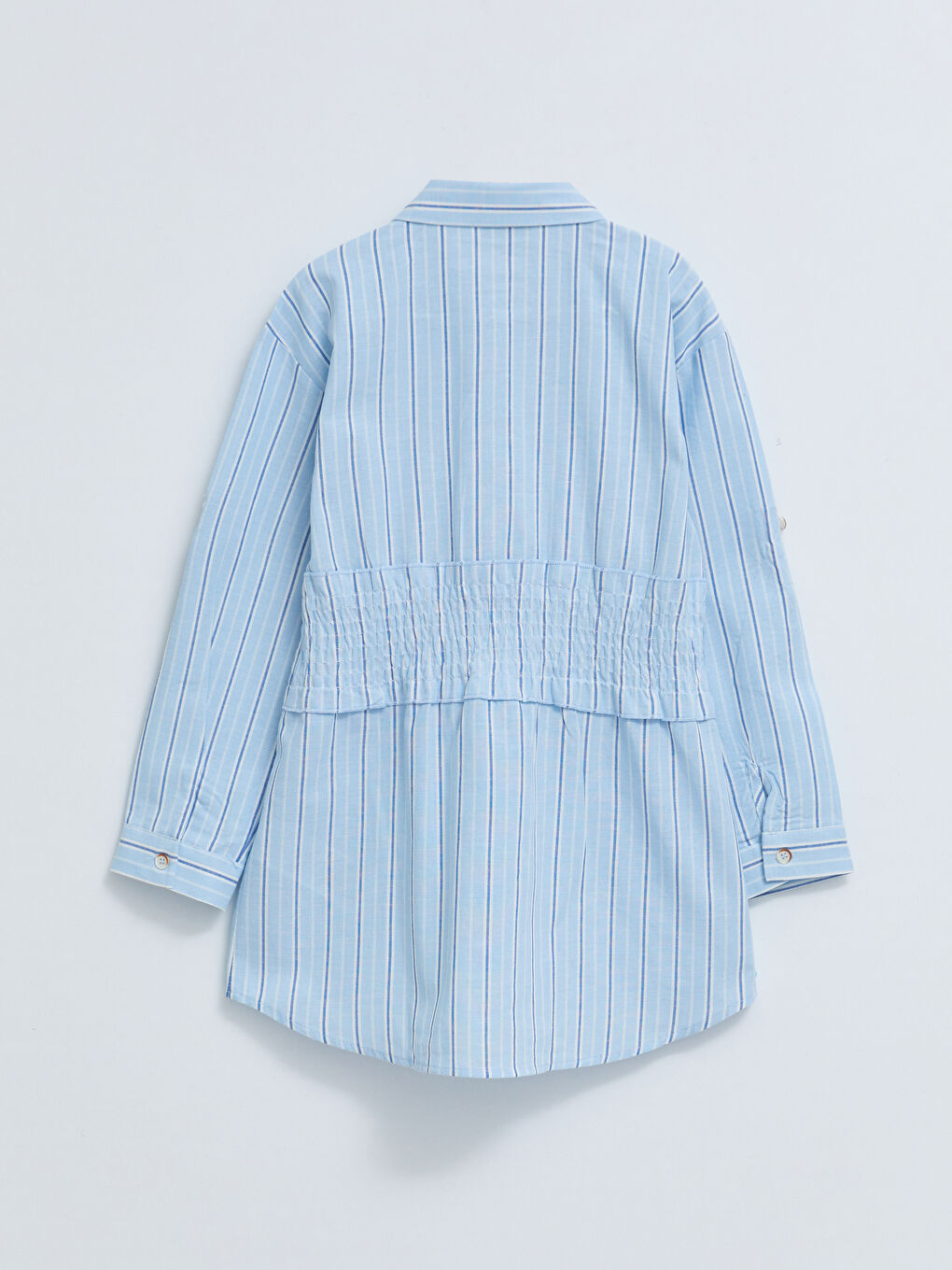 Mavi Gömlek Yaka Çizgili Uzun Kollu Pamuklu Kız Çocuk Tunik-2