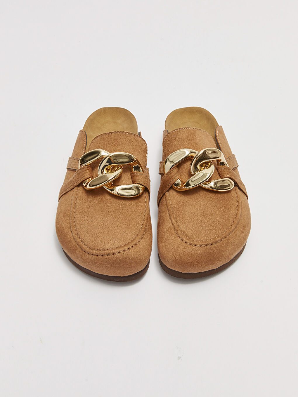 Kahverengi Deri Görünümlü Metal Tokalı Kadın Terlik-4