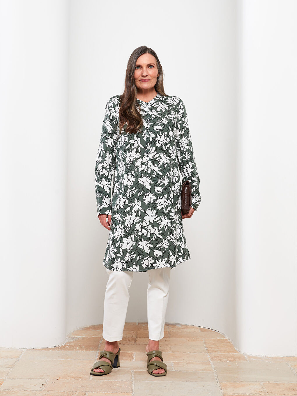 LCW Grace Crew Neck Floral Long Sleeve Viscose Women's Tunic -S2HC78Z8-LQB