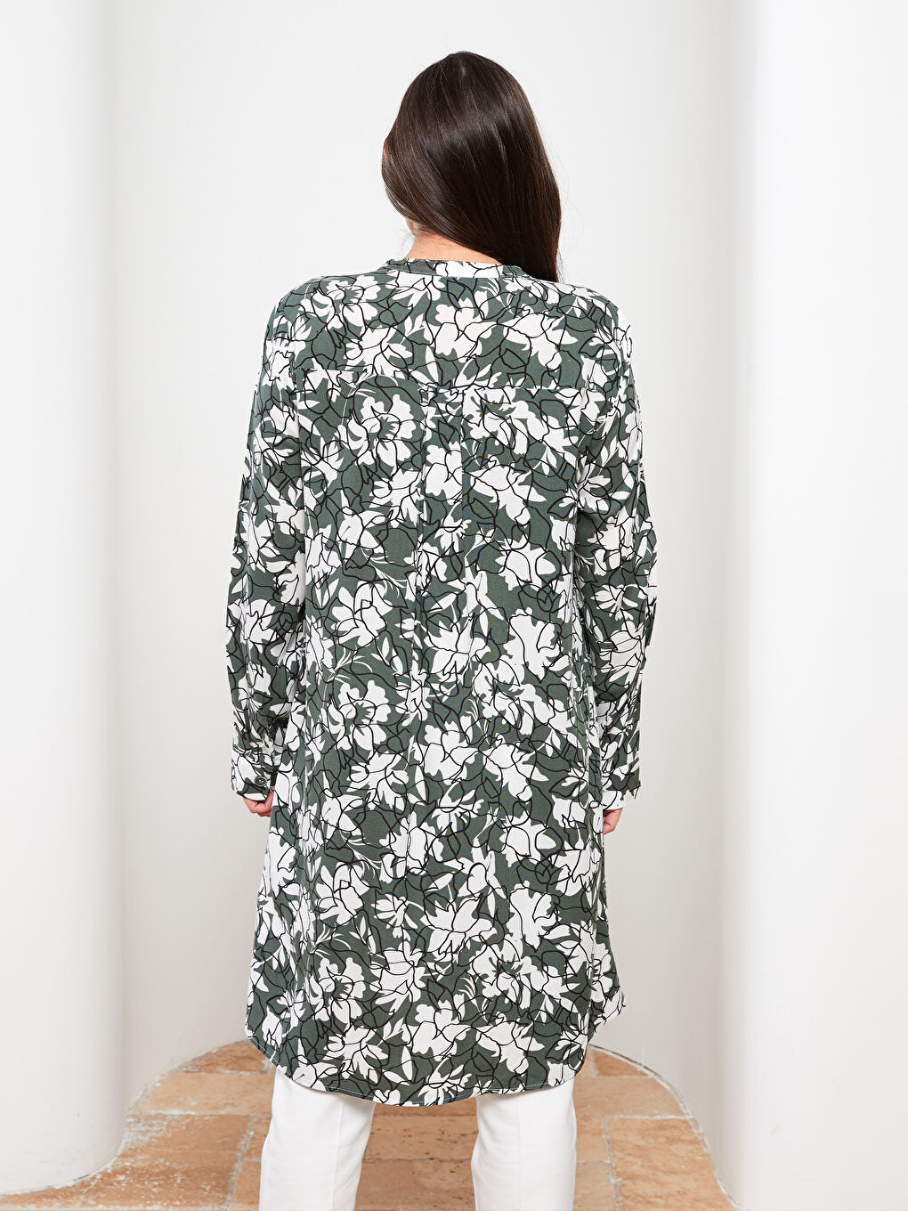 LCW Grace Crew Neck Floral Long Sleeve Viscose Women's Tunic -S2HC78Z8-LQB