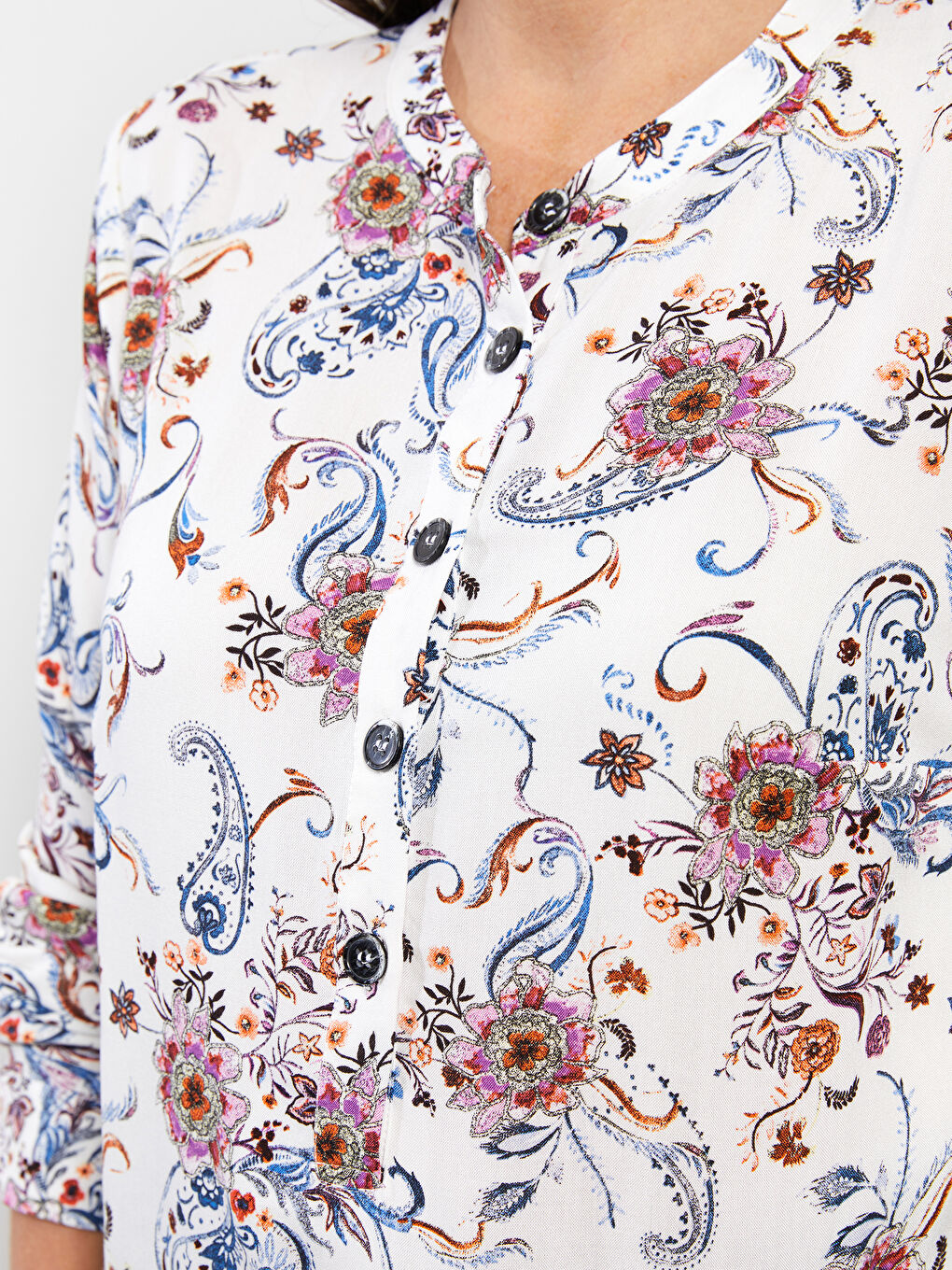 Crew Neck Floral Long Sleeve Viscose Women's Tunic-3