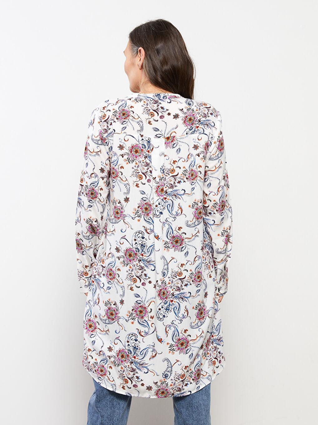 Crew Neck Floral Long Sleeve Viscose Women's Tunic-4