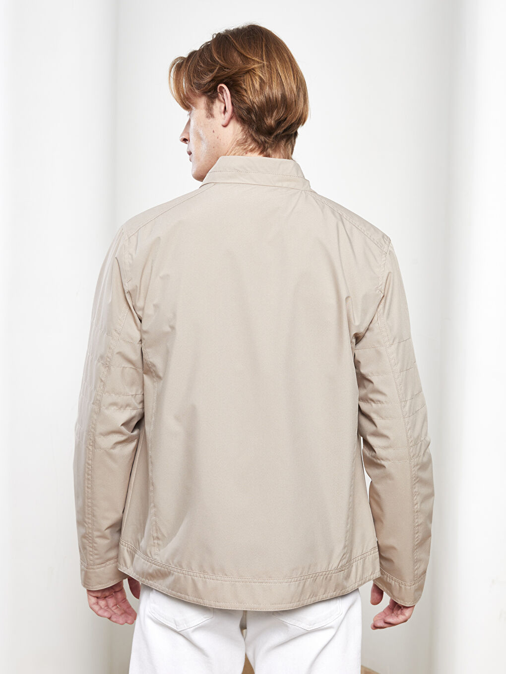 Bej Standart Kalıp Dik Yaka Erkek Mont-4